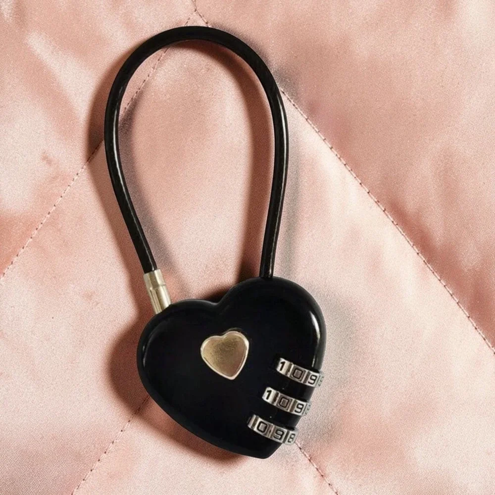 New Black Heart Combination Lock Cable Suitcase Travel Purse Locker Bridge Love